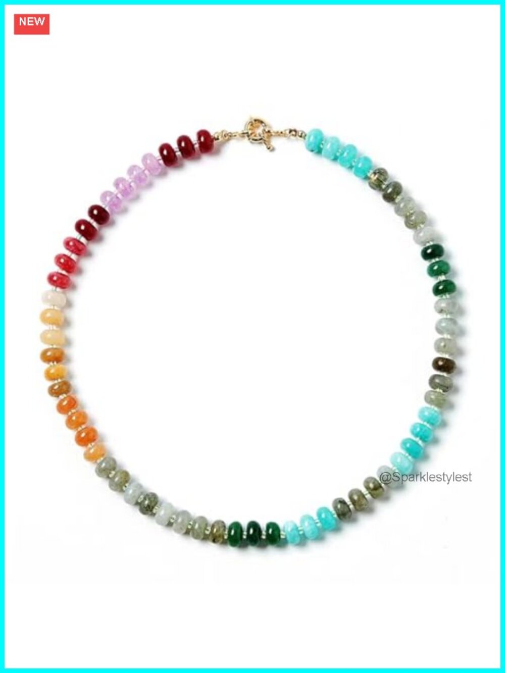 Handmade Natural Stone Beaded Choker Necklace Gold Plated 17"